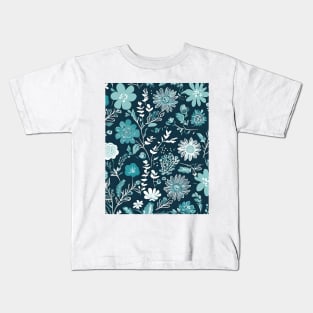 Boho Chic Scandinavian Botanical Turquoise Teal Floral Kids T-Shirt